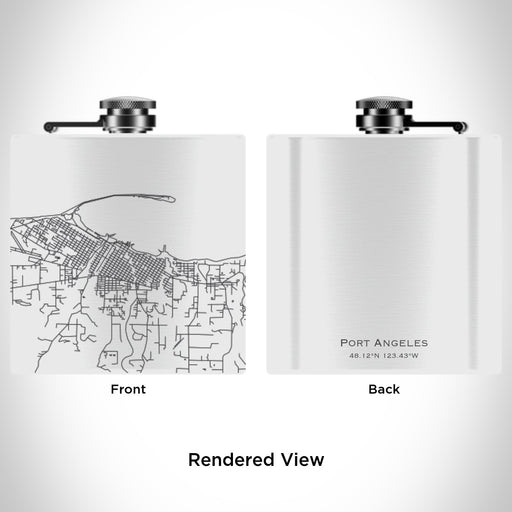 Rendered View of Port Angeles Washington Map Engraving on 6oz Stainless Steel Flask in White