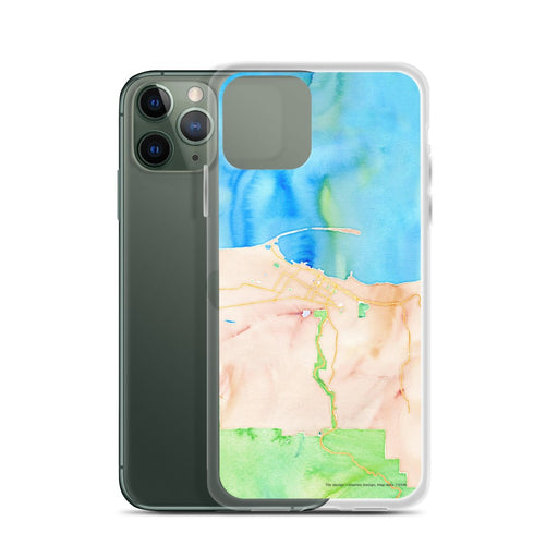 Custom Port Angeles Washington Map Phone Case in Watercolor on Table with Laptop and Plant