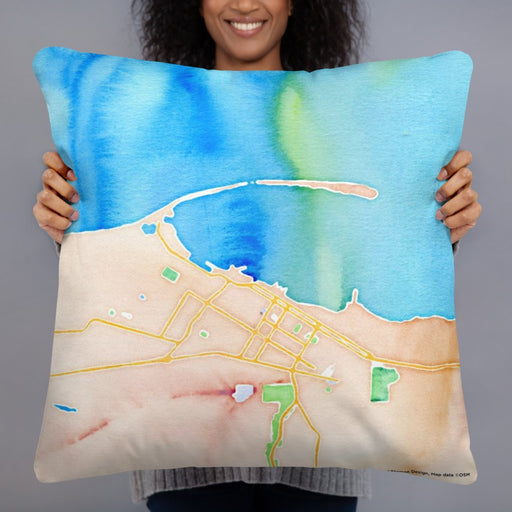 Person holding 22x22 Custom Port Angeles Washington Map Throw Pillow in Watercolor