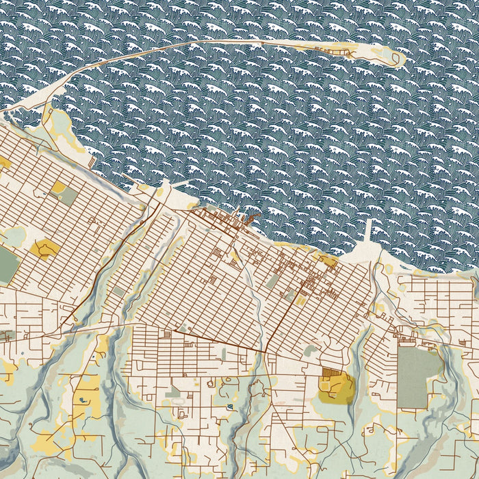 Port Angeles Washington Map Print in Woodblock Style Zoomed In Close Up Showing Details