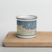 Front View Custom Port Angeles Washington Map Enamel Mug in Woodblock on Cutting Board