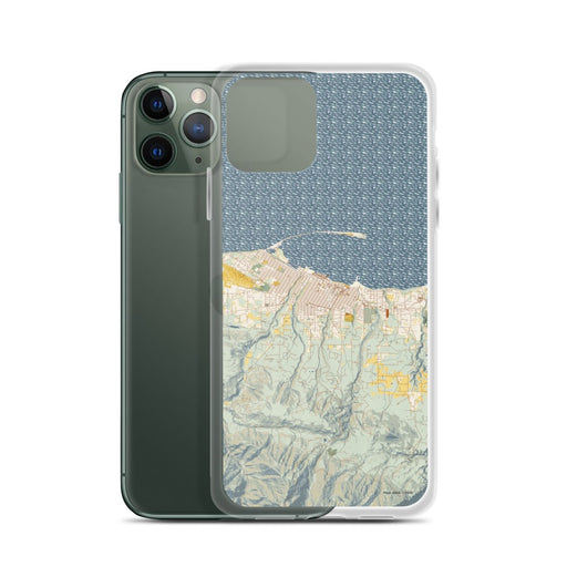 Custom Port Angeles Washington Map Phone Case in Woodblock on Table with Laptop and Plant