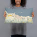 Person holding 20x12 Custom Port Angeles Washington Map Throw Pillow in Woodblock