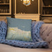 Custom Port Angeles Washington Map Throw Pillow in Woodblock on Cream Colored Couch