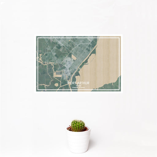 12x18 Port Arthur Texas Map Print Landscape Orientation in Afternoon Style With Small Cactus Plant in White Planter