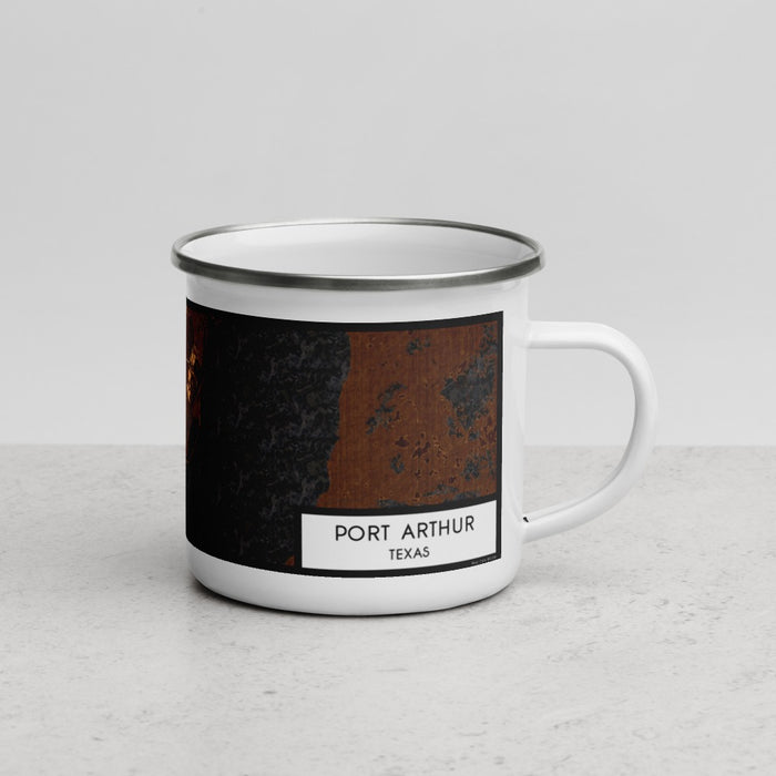 Right View Custom Port Arthur Texas Map Enamel Mug in Ember