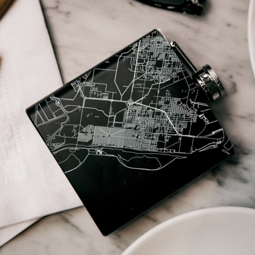 Port Arthur Texas Custom Engraved City Map Inscription Coordinates on 6oz Stainless Steel Flask in Black