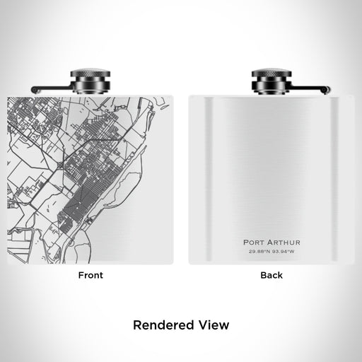 Rendered View of Port Arthur Texas Map Engraving on 6oz Stainless Steel Flask in White