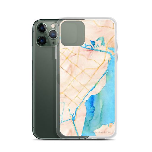 Custom Port Arthur Texas Map Phone Case in Watercolor on Table with Laptop and Plant