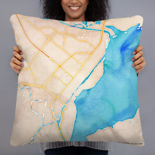 Person holding 22x22 Custom Port Arthur Texas Map Throw Pillow in Watercolor