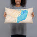 Person holding 20x12 Custom Port Arthur Texas Map Throw Pillow in Watercolor