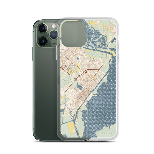 Custom Port Arthur Texas Map Phone Case in Woodblock on Table with Laptop and Plant
