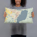 Person holding 20x12 Custom Port Arthur Texas Map Throw Pillow in Woodblock