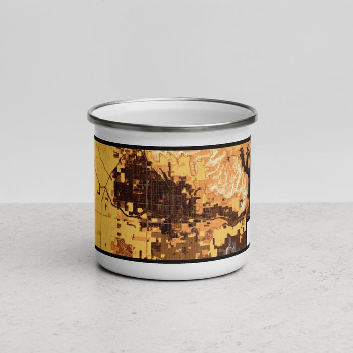 Front View Custom Porterville California Map Enamel Mug in Ember