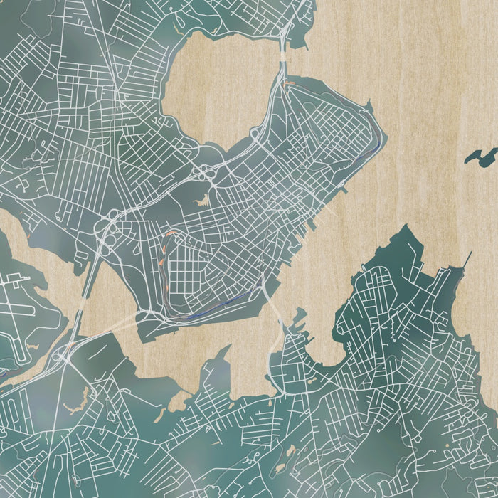 Portland Maine Map Print in Afternoon Style Zoomed In Close Up Showing Details
