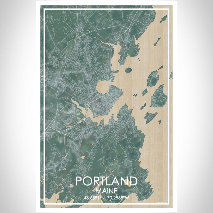 Portland Maine Map Print Portrait Orientation in Afternoon Style With Shaded Background