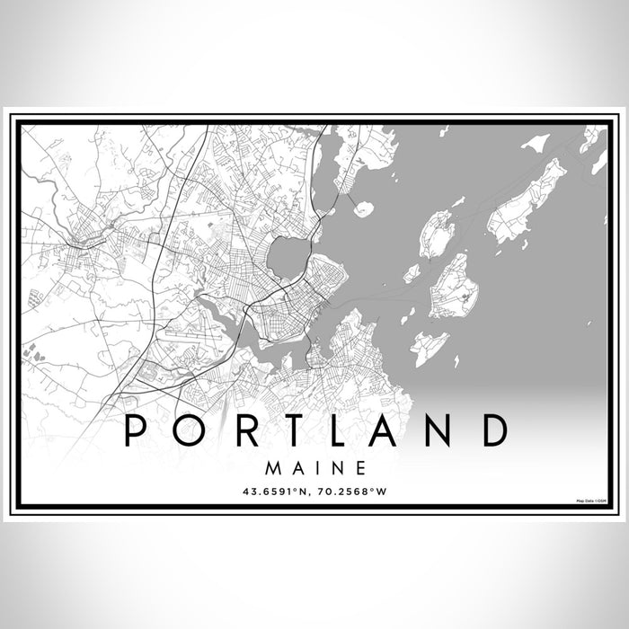 Portland Maine Map Print Landscape Orientation in Classic Style With Shaded Background