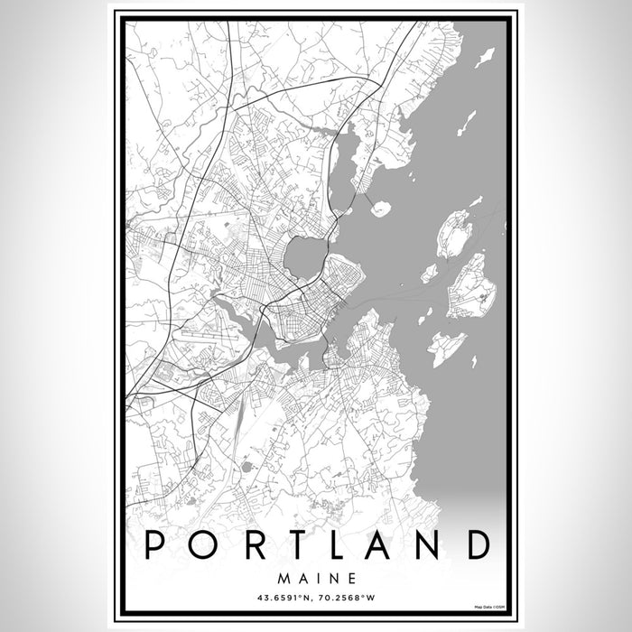 Portland Maine Map Print Portrait Orientation in Classic Style With Shaded Background