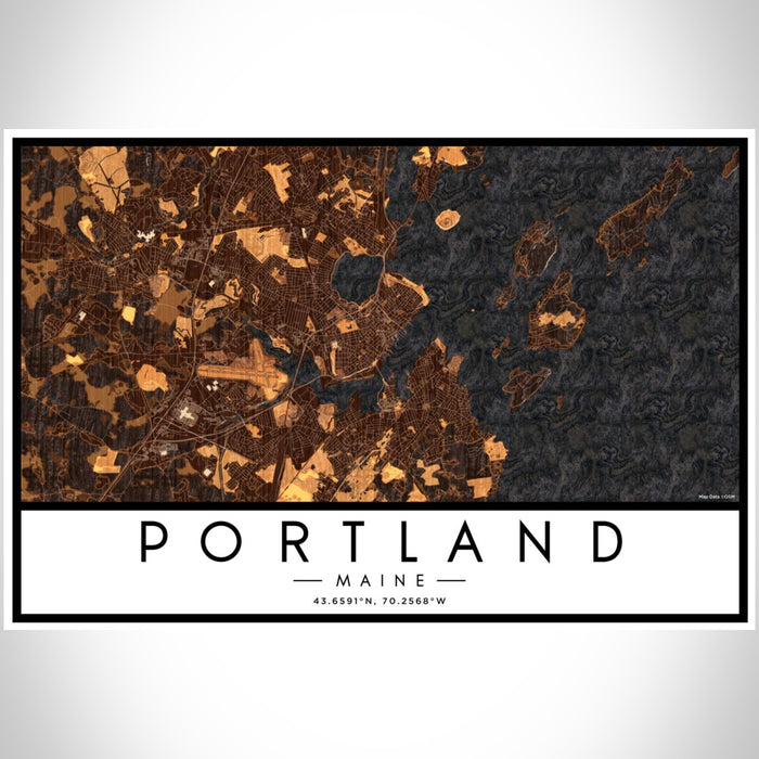 Portland Maine Map Print Landscape Orientation in Ember Style With Shaded Background