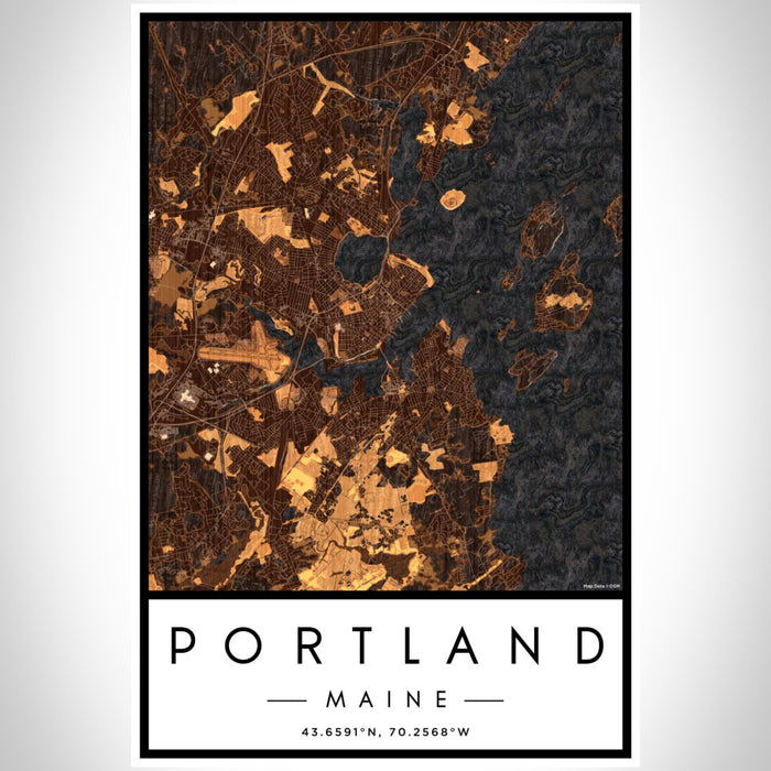 Portland Maine Map Print Portrait Orientation in Ember Style With Shaded Background