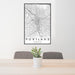 24x36 Portland Oregon Map Print Portrait Orientation in Classic Style Behind 2 Chairs Table and Potted Plant