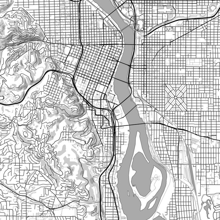 Portland Oregon Map Print in Classic Style Zoomed In Close Up Showing Details