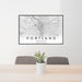 24x36 Portland Oregon Map Print Landscape Orientation in Classic Style Behind 2 Chairs Table and Potted Plant