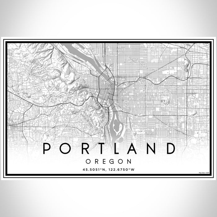 Portland Oregon Map Print Landscape Orientation in Classic Style With Shaded Background