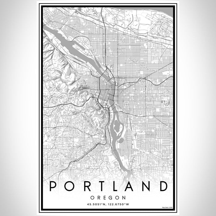 Portland Oregon Map Print Portrait Orientation in Classic Style With Shaded Background
