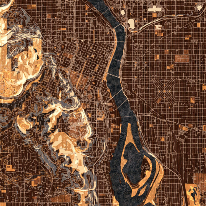 Portland Oregon Map Print in Ember Style Zoomed In Close Up Showing Details