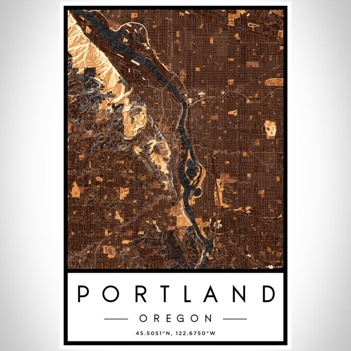 Portland Oregon Map Print Portrait Orientation in Ember Style With Shaded Background