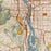 Portland Oregon Map Print in Woodblock Style Zoomed In Close Up Showing Details