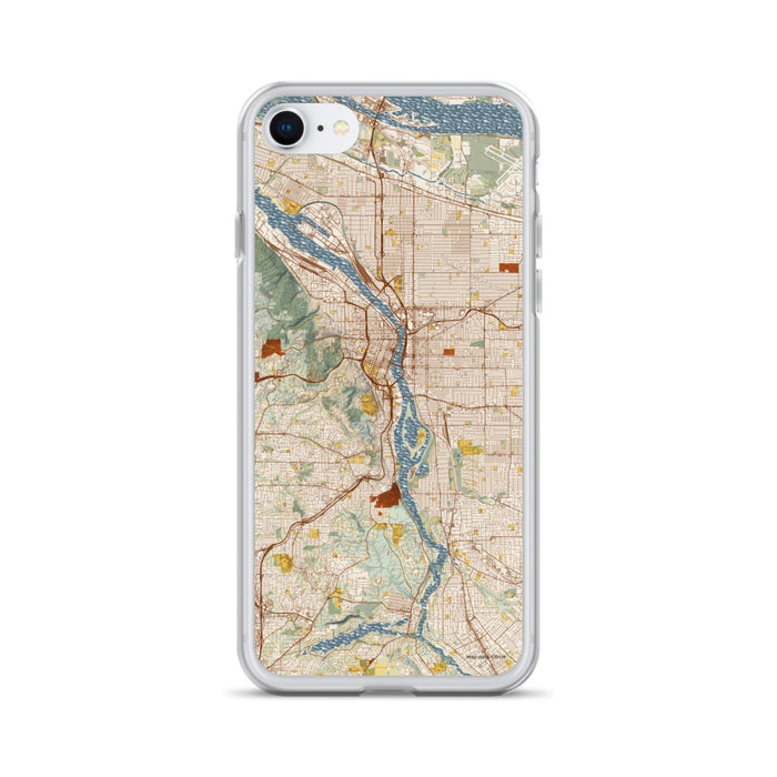 Custom Portland Oregon Map iPhone SE Phone Case in Woodblock