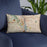 Custom Portland Oregon Map Throw Pillow in Woodblock on Blue Colored Chair