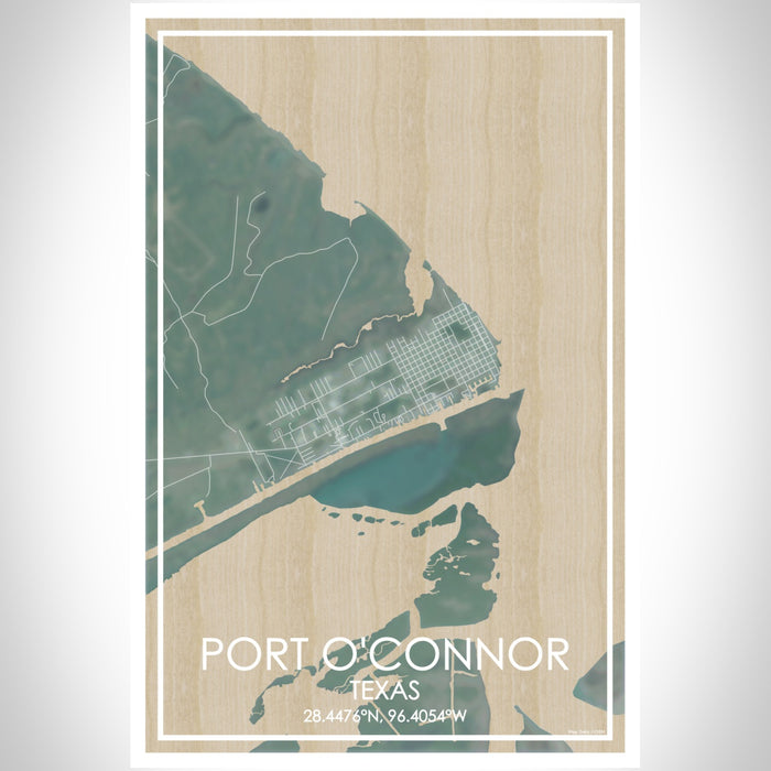 Port O'Connor Texas Map Print Portrait Orientation in Afternoon Style With Shaded Background