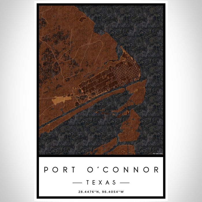 Port O'Connor Texas Map Print Portrait Orientation in Ember Style With Shaded Background