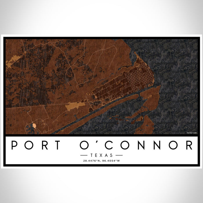 Port O'Connor Texas Map Print Landscape Orientation in Ember Style With Shaded Background