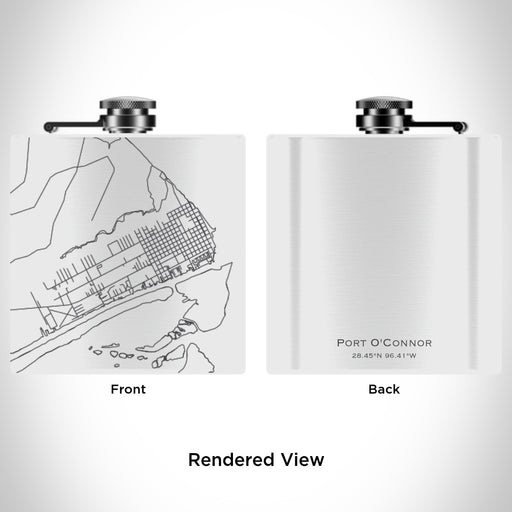 Rendered View of Port O'Connor Texas Map Engraving on 6oz Stainless Steel Flask in White