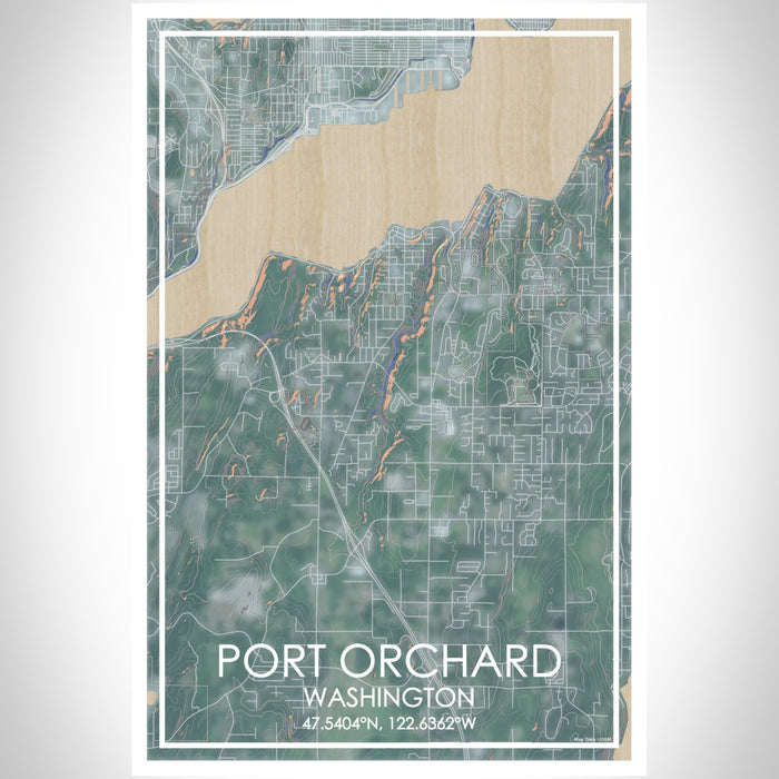 Port Orchard Washington Map Print Portrait Orientation in Afternoon Style With Shaded Background