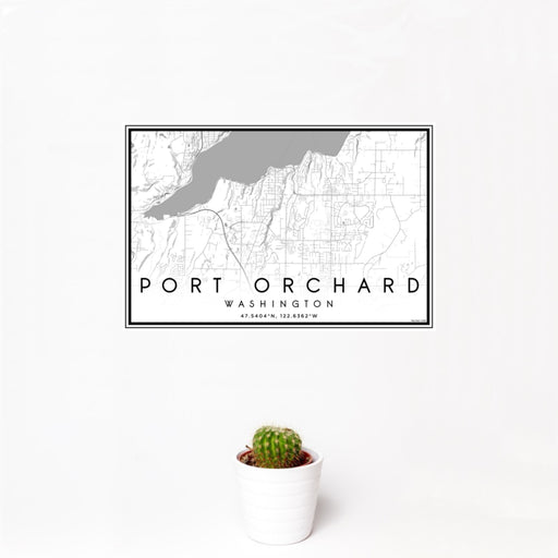 12x18 Port Orchard Washington Map Print Landscape Orientation in Classic Style With Small Cactus Plant in White Planter
