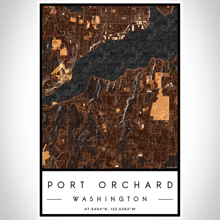 Port Orchard Washington Map Print Portrait Orientation in Ember Style With Shaded Background