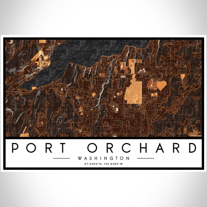 Port Orchard Washington Map Print Landscape Orientation in Ember Style With Shaded Background