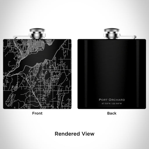 Rendered View of Port Orchard Washington Map Engraving on 6oz Stainless Steel Flask in Black
