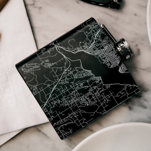 Port Orchard Washington Custom Engraved City Map Inscription Coordinates on 6oz Stainless Steel Flask in Black