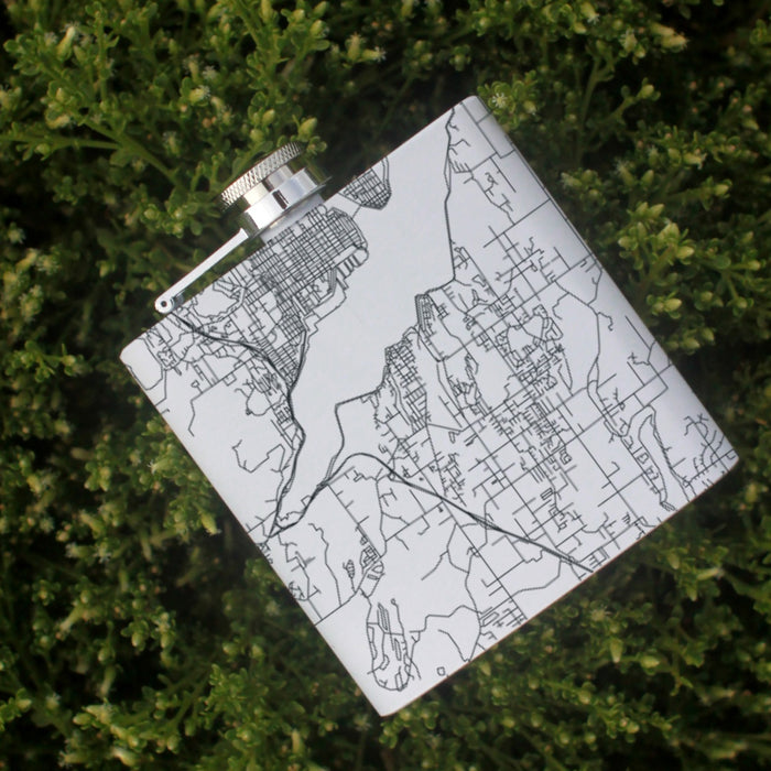 Port Orchard Washington Custom Engraved City Map Inscription Coordinates on 6oz Stainless Steel Flask in White