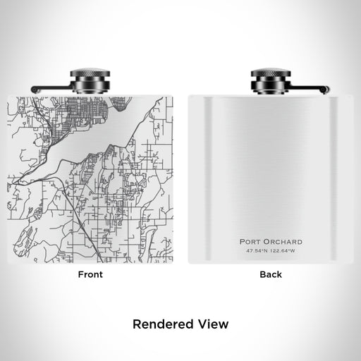 Rendered View of Port Orchard Washington Map Engraving on 6oz Stainless Steel Flask in White