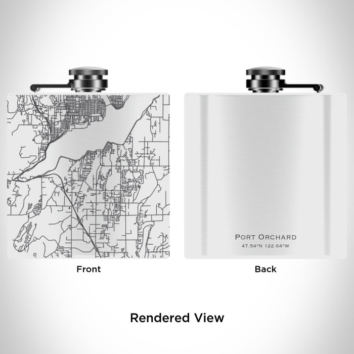 Rendered View of Port Orchard Washington Map Engraving on 6oz Stainless Steel Flask in White