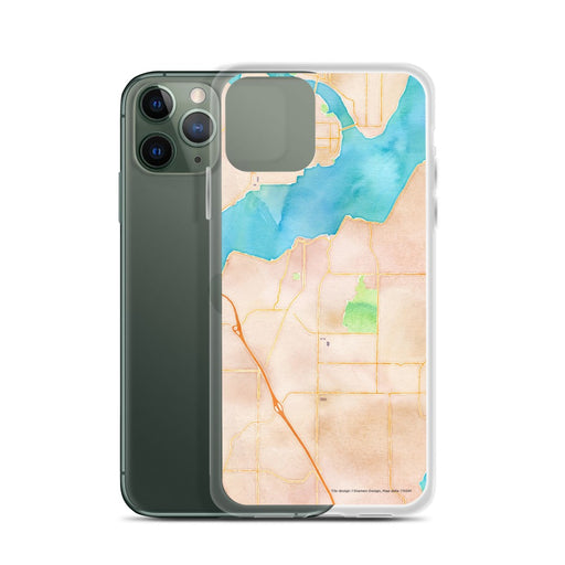 Custom Port Orchard Washington Map Phone Case in Watercolor on Table with Laptop and Plant