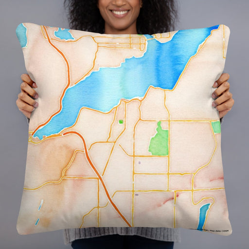 Person holding 22x22 Custom Port Orchard Washington Map Throw Pillow in Watercolor