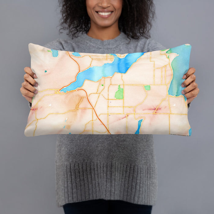 Person holding 20x12 Custom Port Orchard Washington Map Throw Pillow in Watercolor